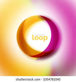 Loop circle business icon, created with glass transparent color shapes. Vector abstract round design