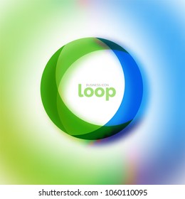 Icono de negocio de círculo de bucle, creado con formas de color transparentes de vidrio. Diseño de redondeo abstracto vectorial