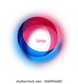 Loop circle business icon, created with glass transparent color shapes. Vector abstract round design