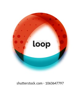Loop circle business icon, created with glass transparent color shapes. Vector abstract round design
