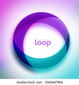 Loop circle business icon, created with glass transparent color shapes. Vector abstract round design