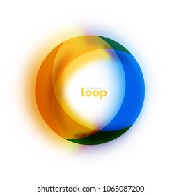 Loop circle business icon, created with glass transparent color shapes. Vector abstract round design