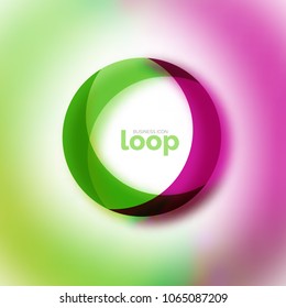 Loop circle business icon, created with glass transparent color shapes. Vector abstract round design