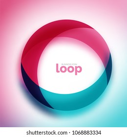 Loop circle business icon, created with glass transparent color shapes. Vector abstract round design