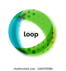 Loop circle business icon, created with glass transparent color shapes. Vector abstract round design
