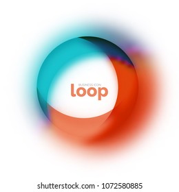 Loop circle business icon, created with glass transparent color shapes. Vector abstract round design