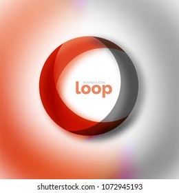 Loop circle business icon, created with glass transparent color shapes. Vector abstract round design