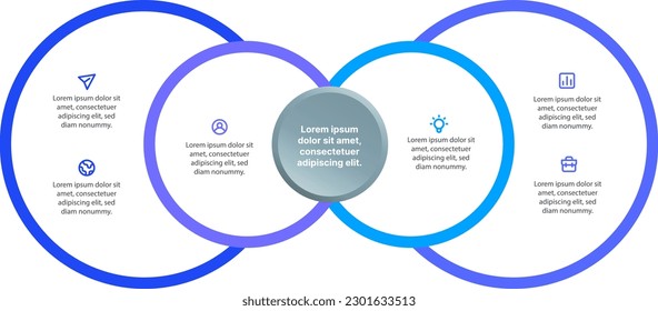 Loop circle infographic with icons and points in blue color scheme