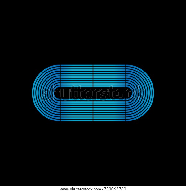 Loop circuit logo template in glowing neon techno\
blue color