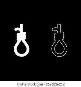Loop for gallows hangman's noose Rope suicide lynching set icon white color vector illustration image simple solid fill outline contour line thin flat style