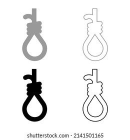 Loop for gallows hangman's noose Rope suicide lynching set icon grey black color vector illustration image solid fill outline contour line thin flat style