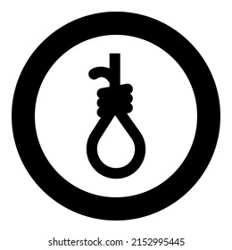 Loop for gallows hangman's noose Rope suicide lynching icon in circle round black color vector illustration image solid outline style