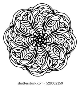 Loop hand drawing doodling mandala coloring page isolated