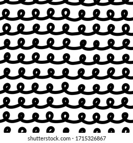 Loop hand drawn seamless pattern. Irregular loops and scrolls, thick doodle drawing. Handdrawn line art. Monocolor vector texture. Fabric, textile, wrapping paper, wallpaper design, printable