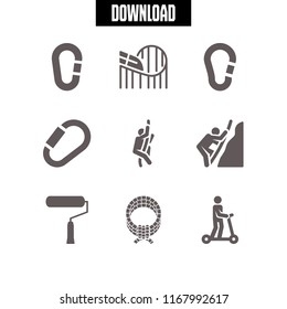loop icon. 9 loop vector set. rope, roller, carabiner and roller coaster icons for web and design about loop theme