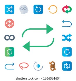 loop icon set. 17 flat loop icons. Included shuffle, repeat, infinity, refresh, undo, redo, lasso, rotate, rope icons