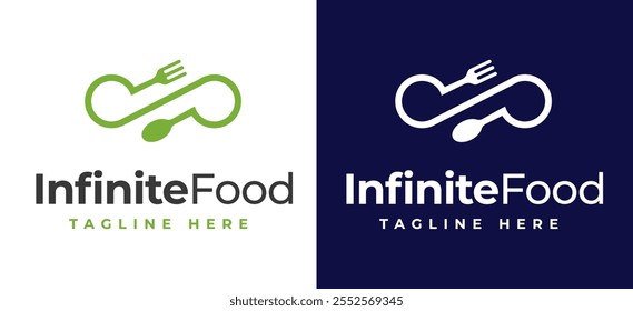 Loop Infinity shape icon food logo design with fork and spoon element illustration