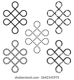 Loop knot set. Decorative symmetry vector. Pattern line design. Minimalist black shape.