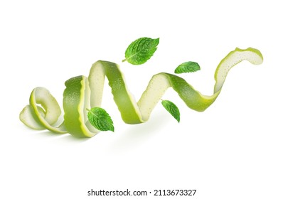 Loop Of Lime Peel And Mint Leaves. Vector Illustration.