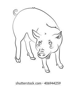 loop merry pig can be used as wallpapers for a child's coloring, agricultural illustration or illustration of one of the animals of the Chinese horoscope annual. 