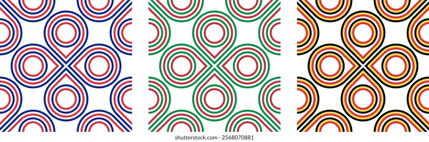 loop pattern of france, italy and belgium flags. circle background. vector illustration