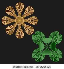 Loop petal icon. Square floral motif. Colorful symmetry pattern. Vector curved structure.