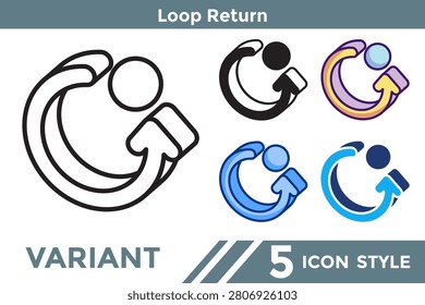 Loop Return icon for illustrating repetitive cognitive systems, recurring unfinished patterns, and repeated task memory concepts. Line, Filled, Color, Dualtone style.