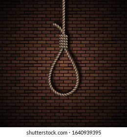 Loop from a rope. The gallows of the tent against the background of a brick wall. Concept of murder.Vector illustration.