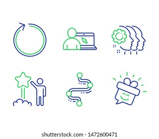 Loop, Star and Employees teamwork line icons set. Timeline, Online education and Smile signs. Refresh, Launch rating, Collaboration. Journey path. Technology set. Line loop outline icons. Vector