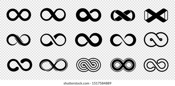 Loop symbols. Infinity vector icons set. Black mobius loop collection