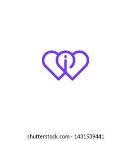 Loop from two hearts. Abstract vector symbol of love with letter i