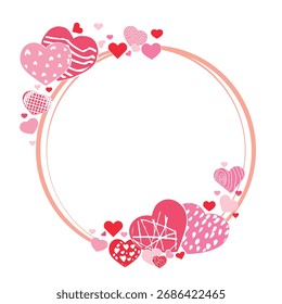 Loopable love frame - multicolored reds and pinks hand-drawn hearts for use as a design element
