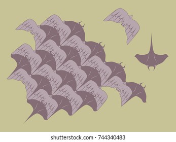 Loopable Vector Of Manta Ray And Bird Modules Element For Tessellation Pattern 