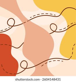 Looped dashed lines over warm shapes. Vector