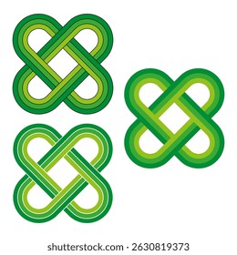 Looped knot icon. Celtic vector shape. Decorative green symbol. Intertwined figure graphic.