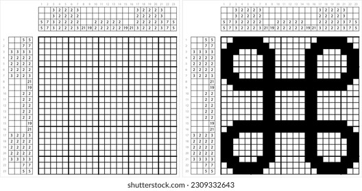 Icono Cuadrado En Forma De Cubierta De Icono No-Gráfica, Gridddlers De Juego De Rompecabezas Lógico, Pic-A-Pix, Pintura De Imagen Por Números, Picross, Cuadrado Con Bucles De Apuntación Hacia Afuera En Sus Esquinas Ilustración De Arte Vector