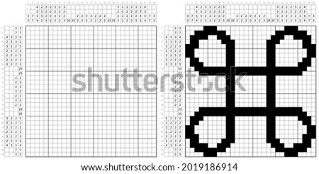 Looped Square Icon Nonogram Pixel Art, Logic Puzzle Game Griddlers, Pic-A-Pix, Picture Paint By Numbers, Picross, Square With Outward Pointing Loops At Its Corners Vector Art Illustration