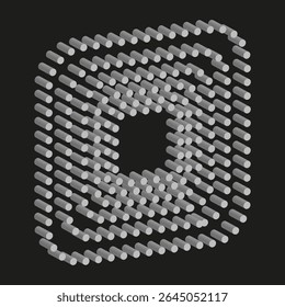Espiral quadrada em loop. Forma geométrica. Efeito de movimento do vetor. Contraste do plano de fundo preto.