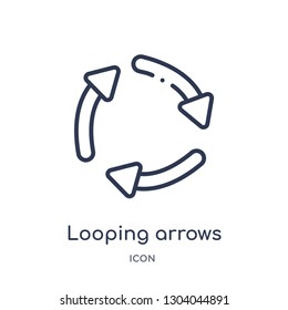 looping arrows icon from user interface outline collection. Thin line looping arrows icon isolated on white background.