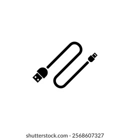 Looping Hardware Usb Cable Solid Flat Vector Icon Isolated on White Background.