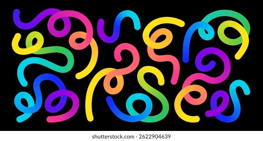 Redemoinho sinuoso arco-íris - formas curvas ondulantes, linhas de contorno tons gradiente vívido padrão abstrato. Colorido torcendo cobra como fluindo formas orgânicas ondulado líquido textura decorativa.