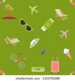Looping travel seamless background. Wallpaper background pattern. Flat Vector illustration