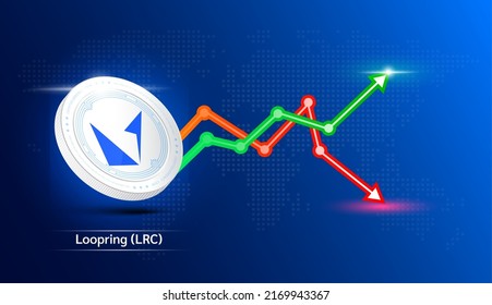 Loopring coin. Cryptocurrency token symbol with stock market investment trading graph green and red. Economic trends business concept. 3D Vector illustration.