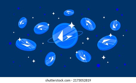 Loopring (LRC) coins falling from the sky. LRC cryptocurrency concept banner background.