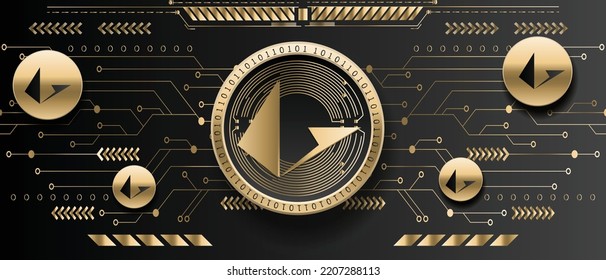 Loopring LRC cryptocurrency golden coin on futuristic technology background vector illustration banner and wallpaper template 
