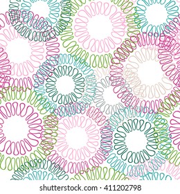 Loops and circles seamless pattern. Colorful vector floral background illustration.