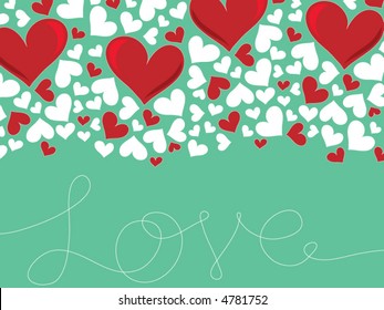 loopy love lines and red hearts on turquoise (vector) - illustration