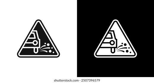 Loose chippings roadworks sign icon Flat vector set outline