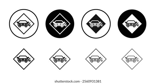 Loose chippings roadworks sign icon Flat outline fill set collection