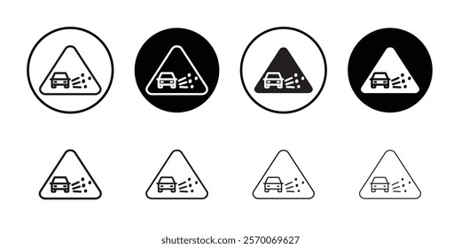 Loose chippings roadworks sign icon Outline vector for web ui